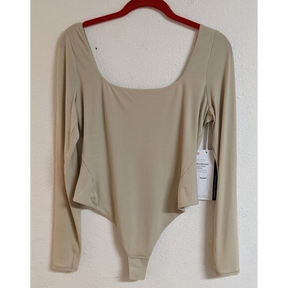 Lululemon Tops - NWT~Lululemon Wundermost Square Neck Super-Soft Nulu Bodysuit in Riverstone LG